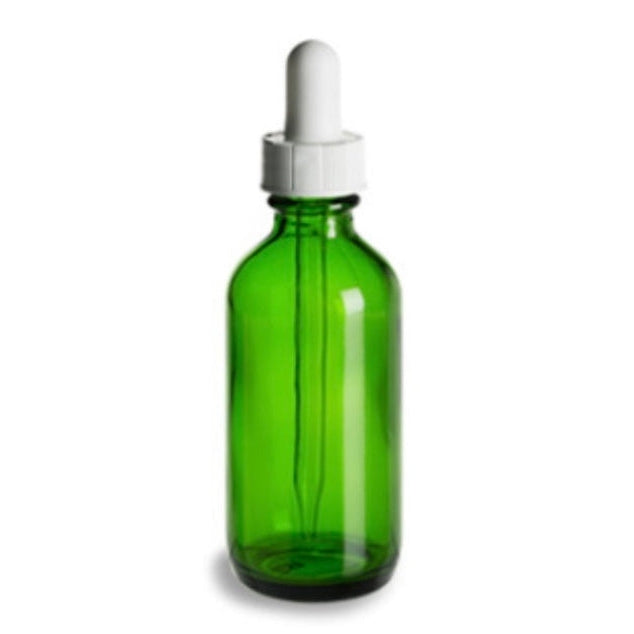Green 2oz glass bottle with white dropper
