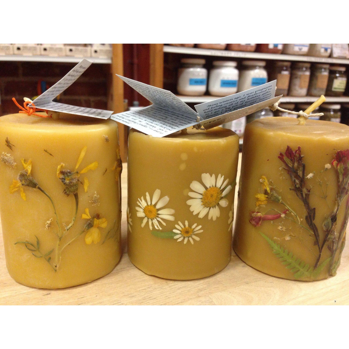 Beeswax Medium Floral Pillar 3x4