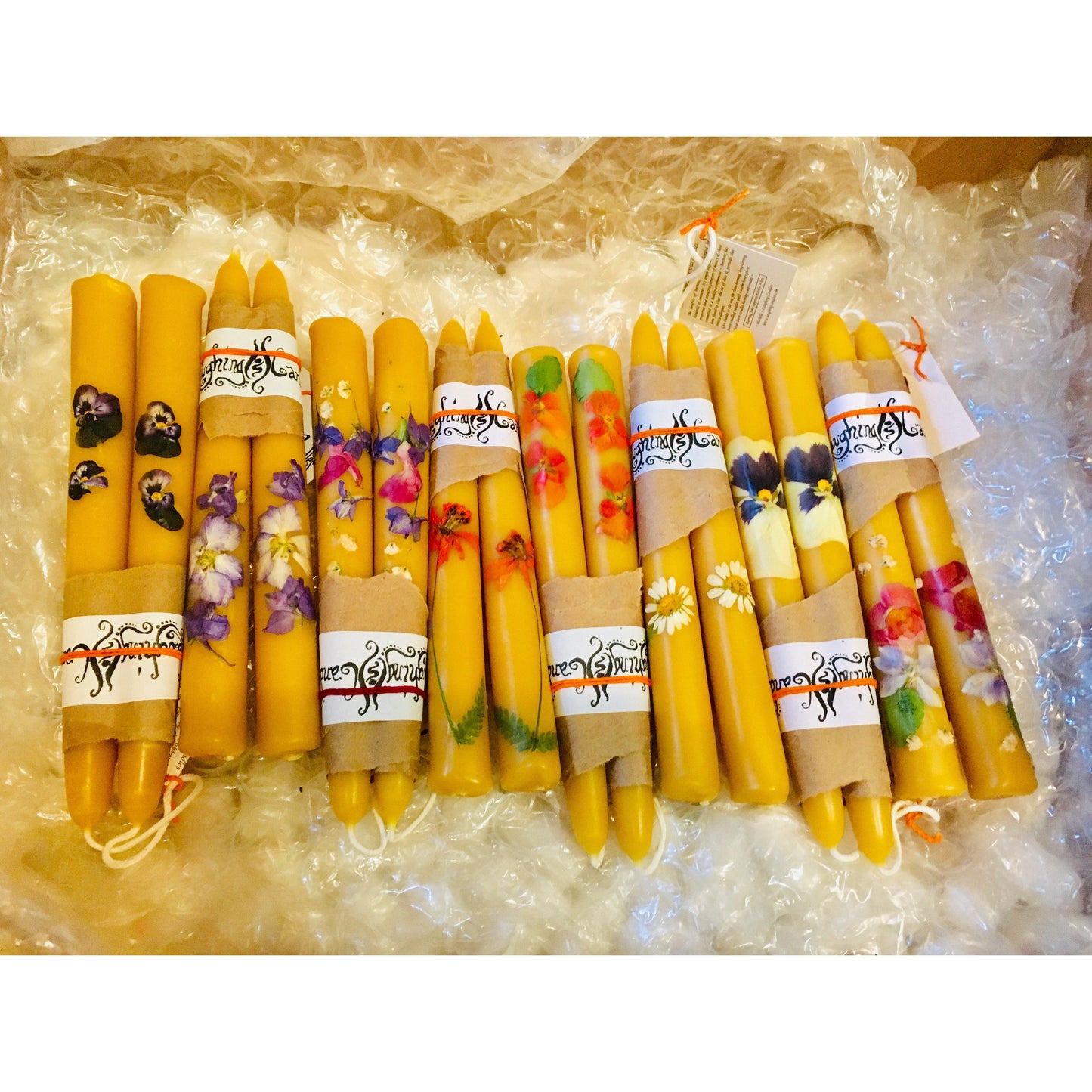 Beeswax Floral Tapers 9" Tall